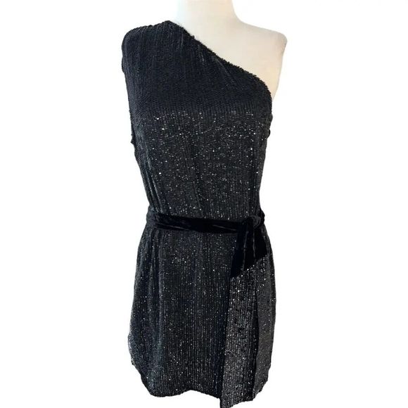 RETROFETE Ella Sequin Mini Belted Dress in Black Night Out Coctail sz Small - Picture 10 of 12